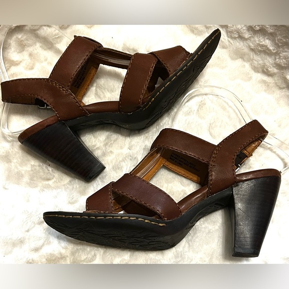 Born Chenille brown leather strappy slingback heel sandals women’s size 8M - Picture 9 of 16